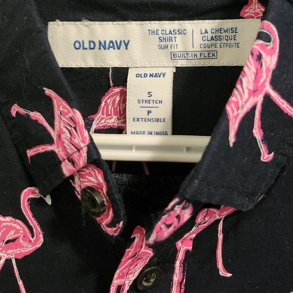 Men's Short Sleeve Button Front Summer Shirt Flamingo Print Size S NWT Blue Pink - Picture 6 of 6